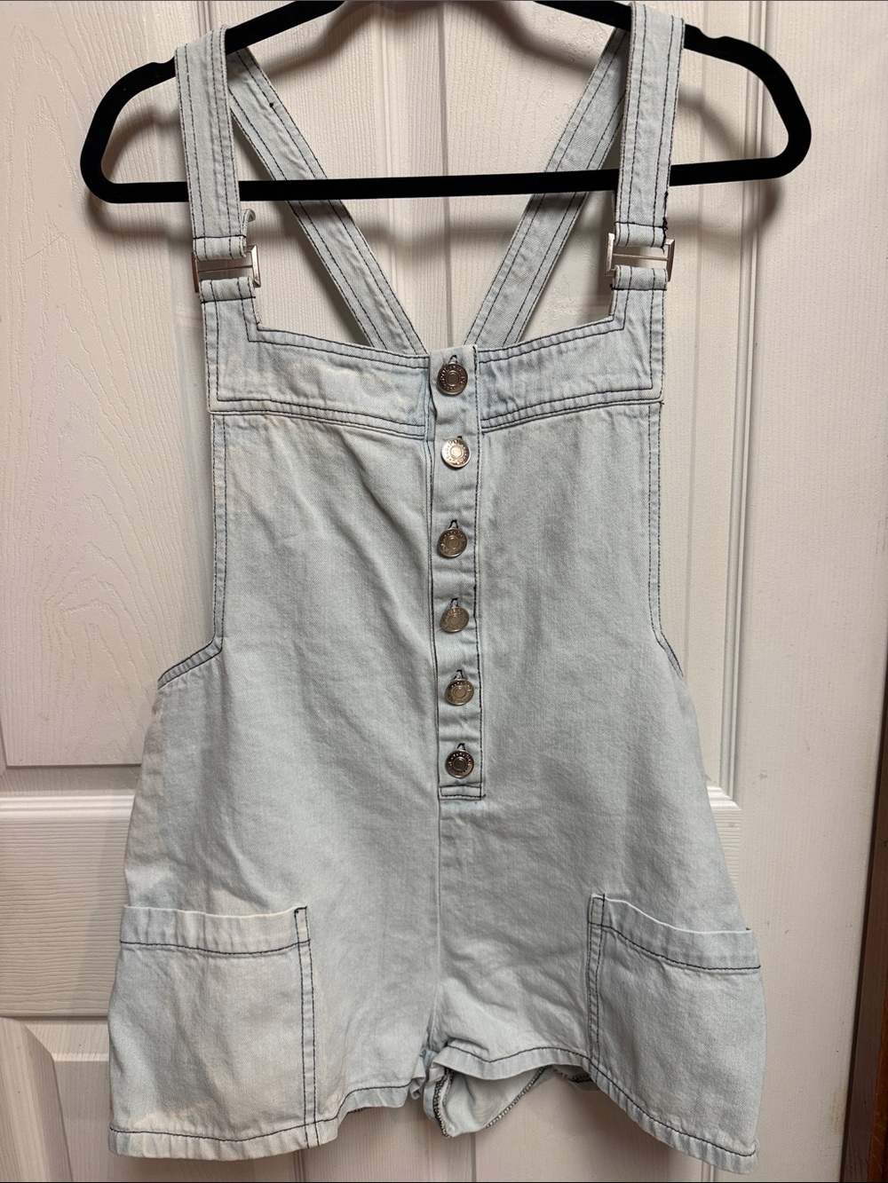 Poll Light Wash Denim Short Overalls - Button Front size L